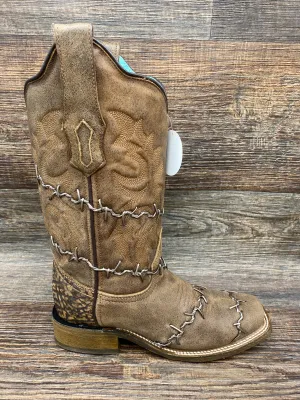 a3815 Women's Square Toe with Woven Barbed Wire design by Corral