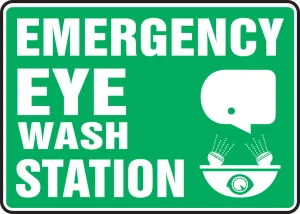 Accuform® 10" X 14" White And Green Aluminum Safety Signs "EMERGENCY EYE WASH STATION"