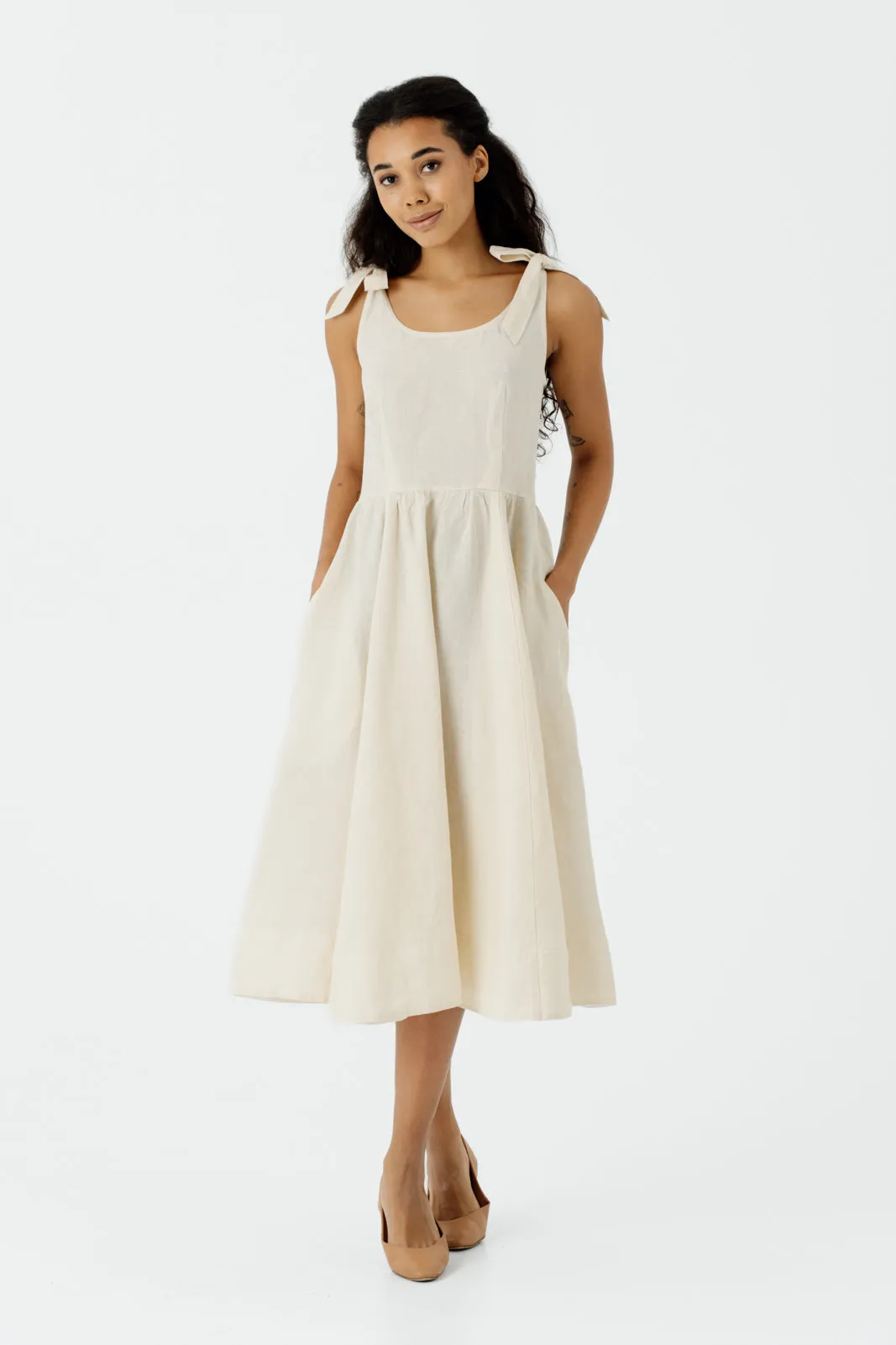 Amelia Dress, Sleeveless, Hemp, Milky White