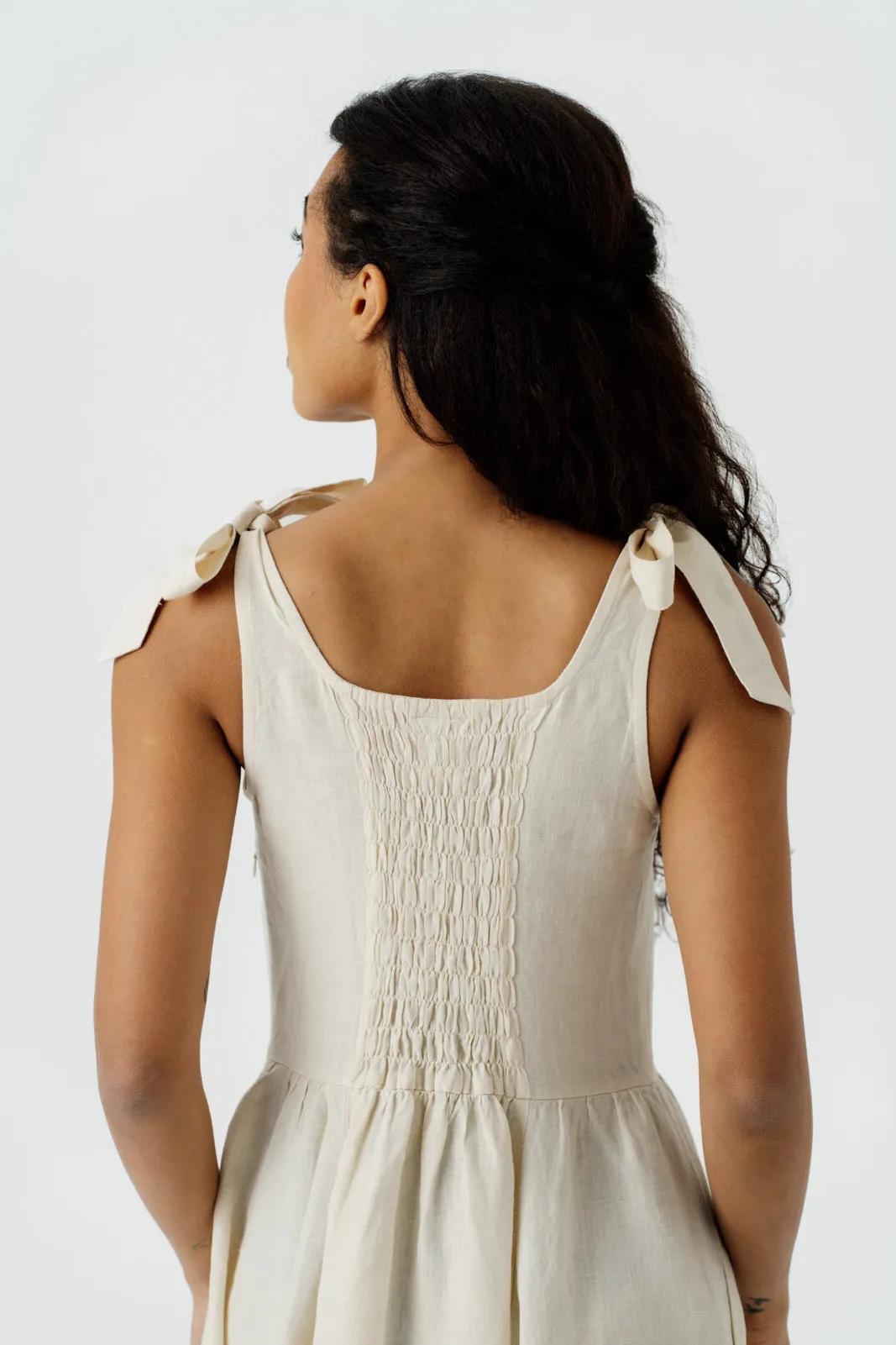 Amelia Dress, Sleeveless, Hemp, Milky White