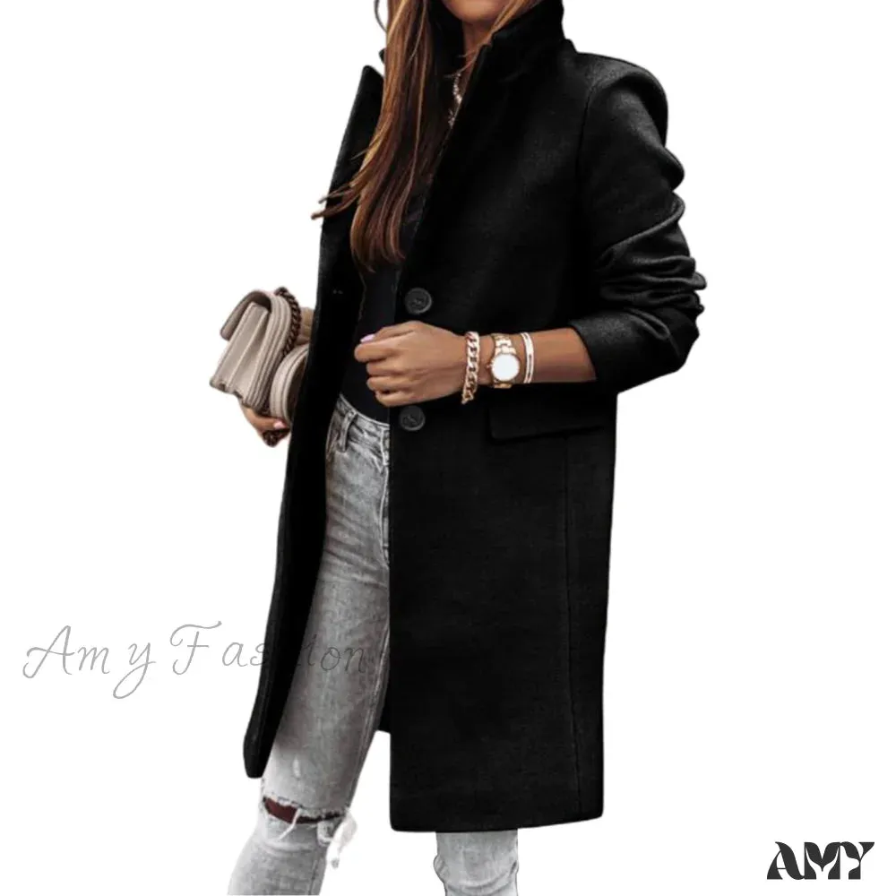 Amy Fashion - Casual Woolen long Overcoat