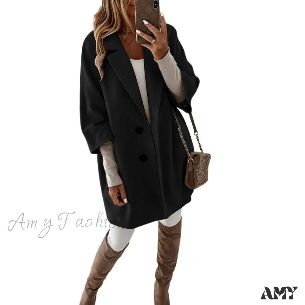 Amy Fashion - Casual Woolen long Overcoat