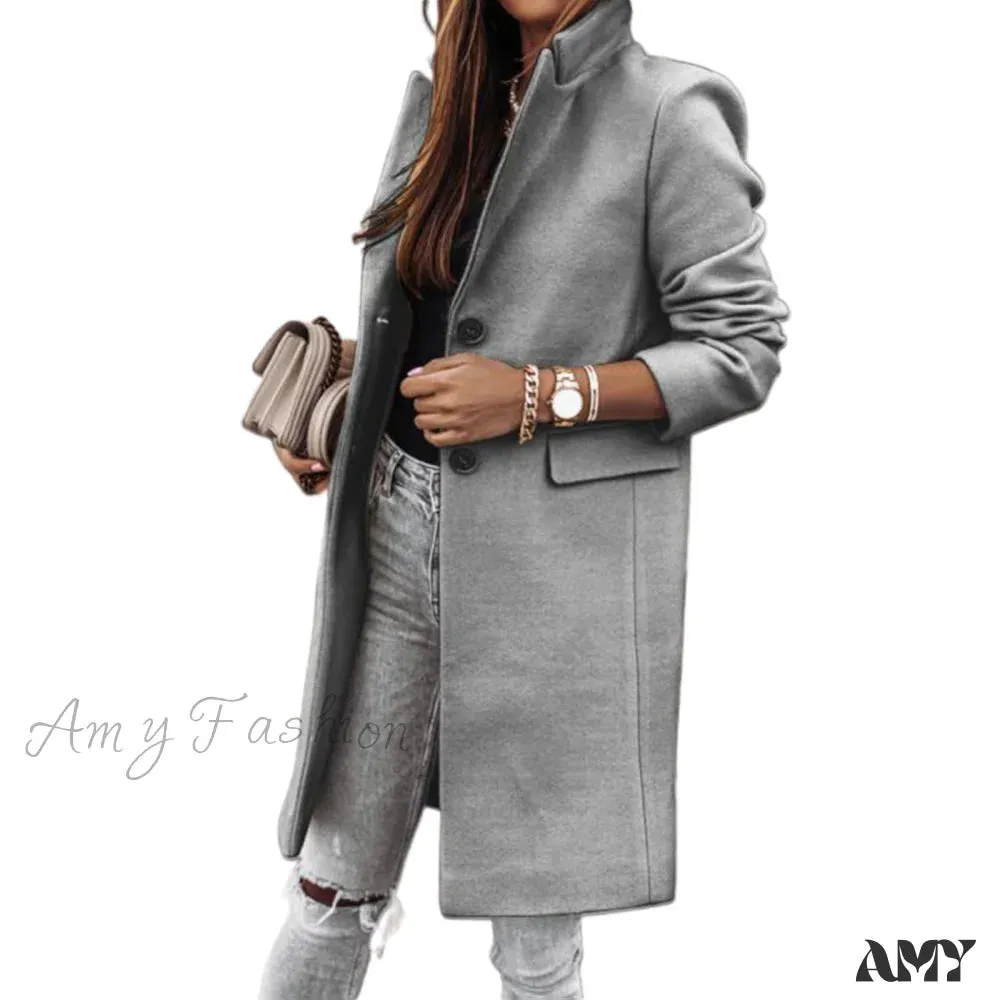 Amy Fashion - Casual Woolen long Overcoat