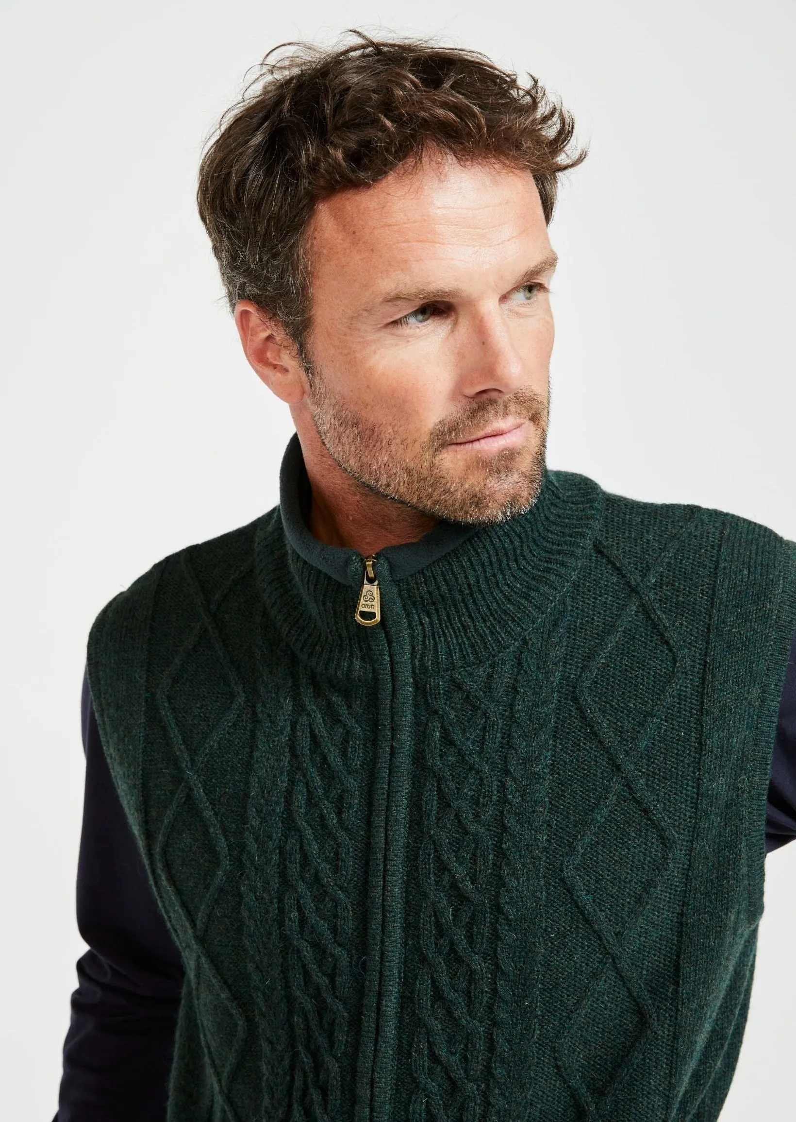 Aran Full Zip Fleece Gilet | Green