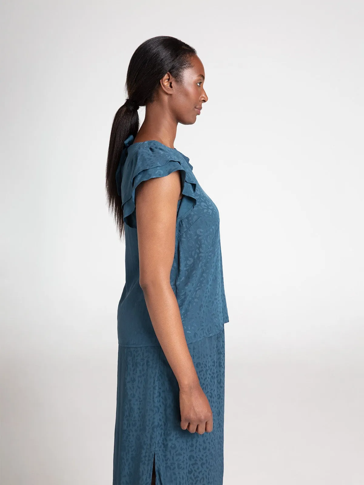 Aylin Lenzing™ EcoVero™ Frill Top - Slate Blue