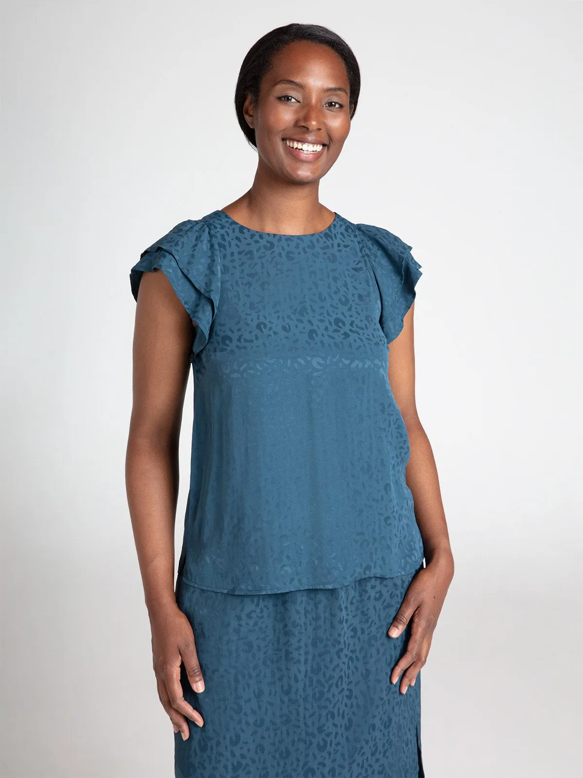 Aylin Lenzing™ EcoVero™ Frill Top - Slate Blue