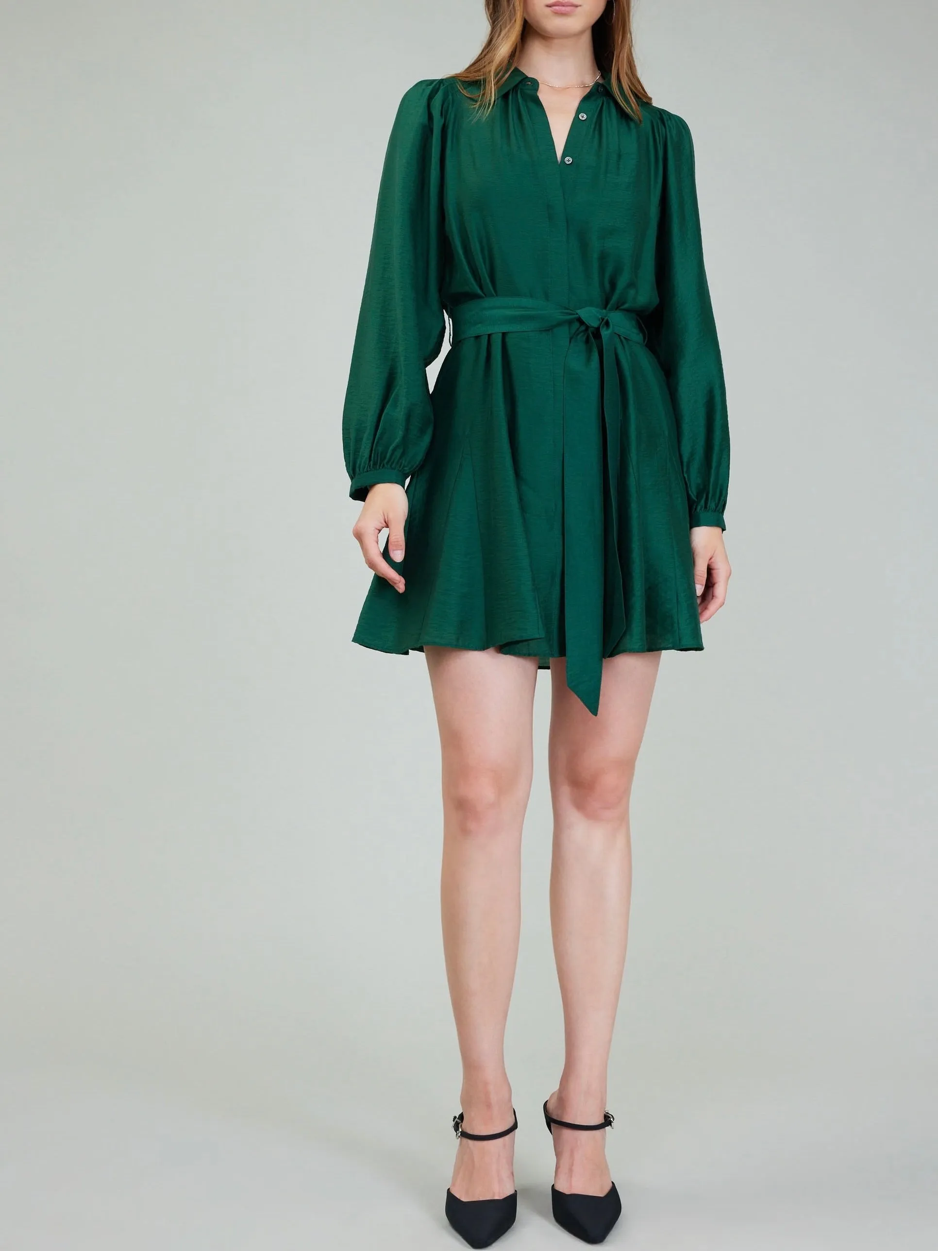 Belted Dress with Pleats - Jewel Green