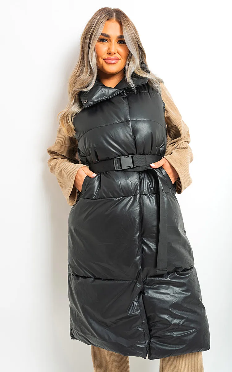 Belted Long Puffer Gilet