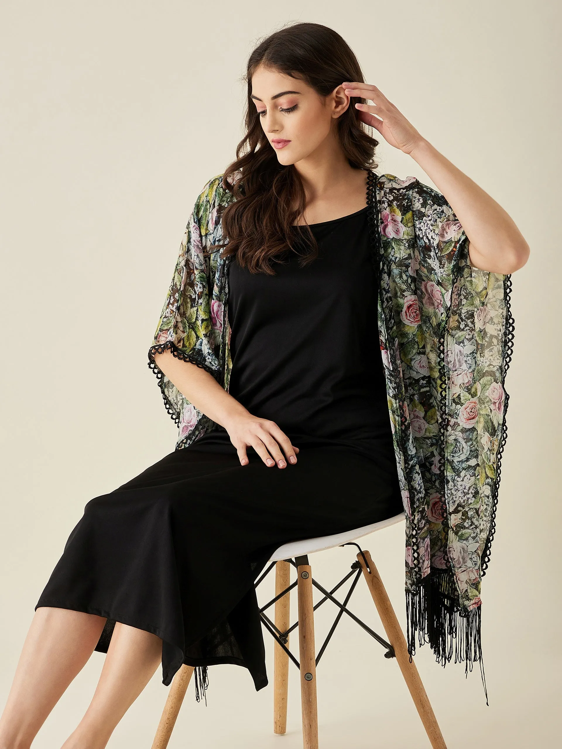 Black Foreset Night Slip And Shrug Set - The Kaftan Company