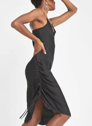 Black ruched side slip dress