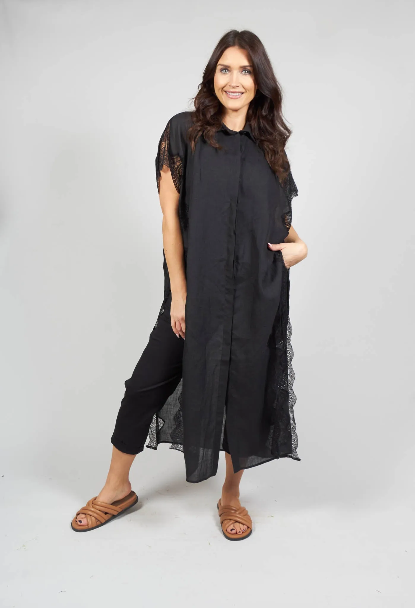 Black Shirt Dress with Lace Detail