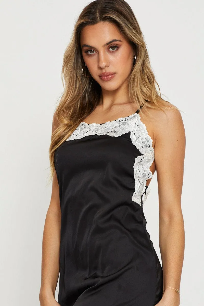 Black Slip Dress Mini Satin