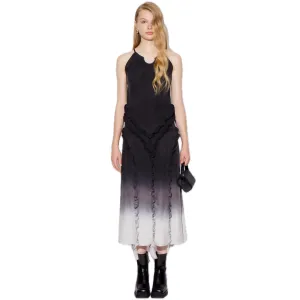 Black Tie-dye Gradient Ruffled Slip Dress