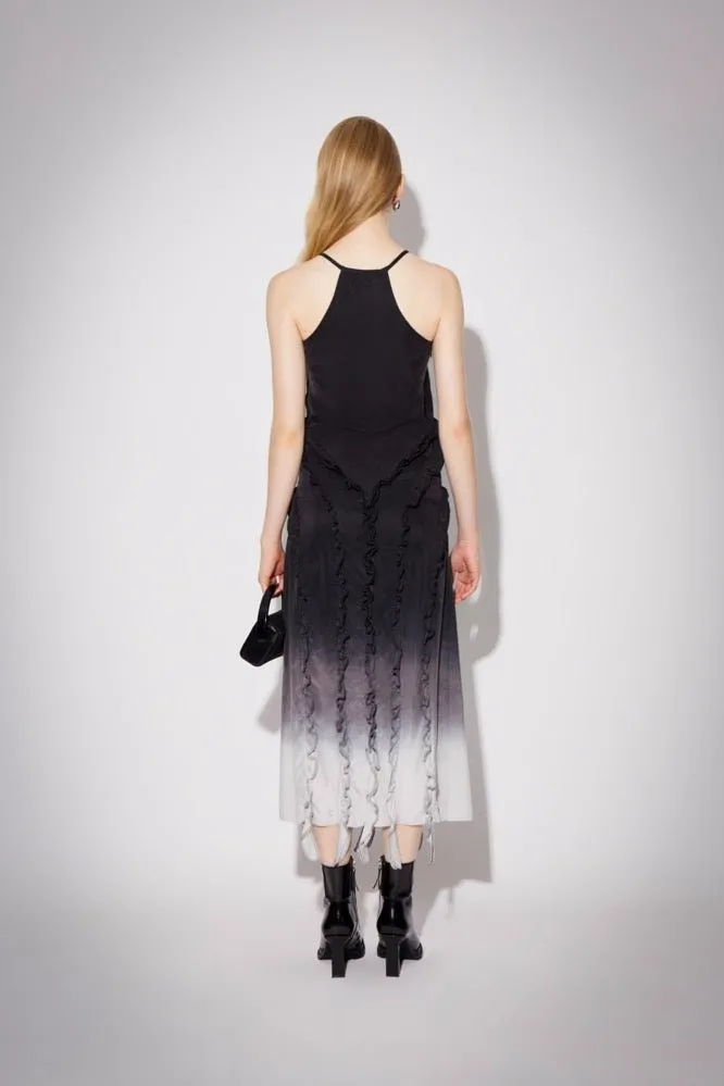 Black Tie-dye Gradient Ruffled Slip Dress