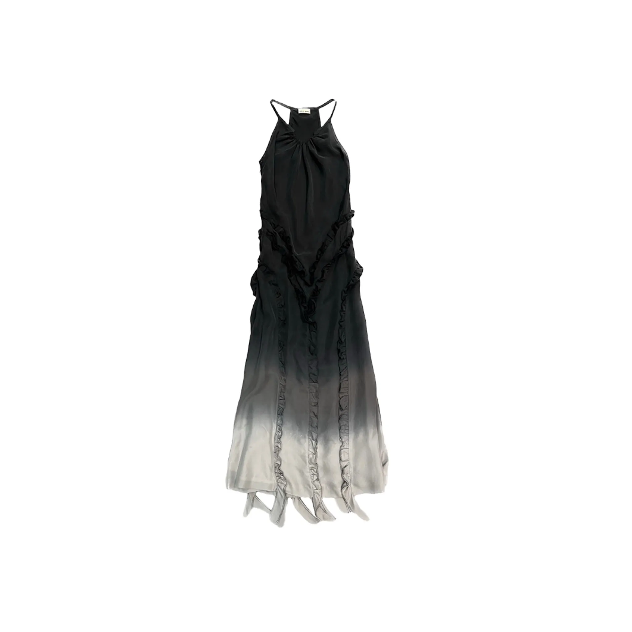 Black Tie-dye Gradient Ruffled Slip Dress