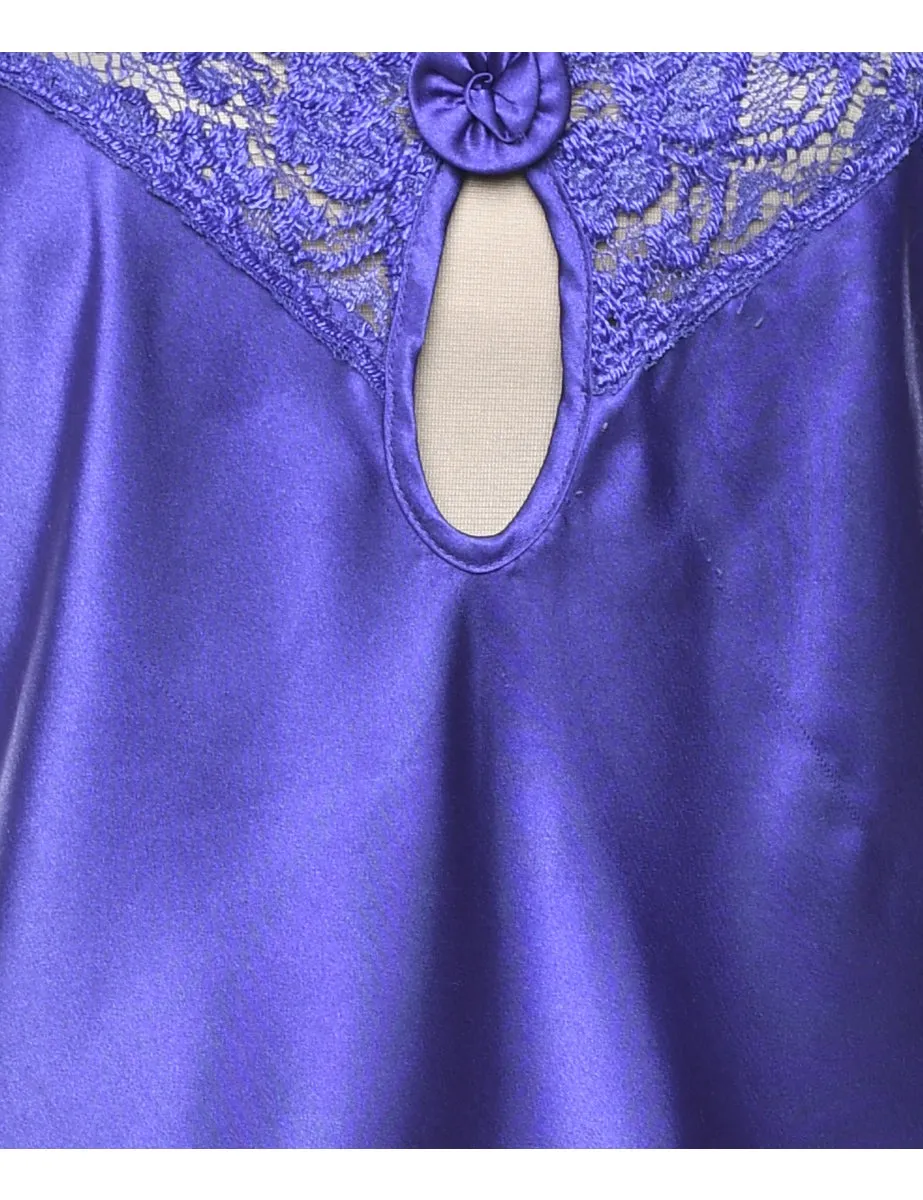 Bold Purple Lace Trim Slip Dress - S