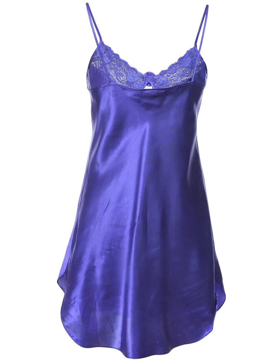 Bold Purple Lace Trim Slip Dress - S