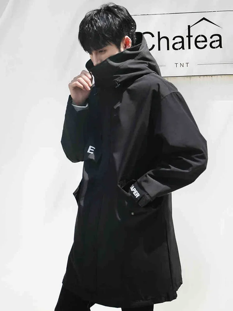 Bonsir Spring Autumn Men's Long Jacket Black Trench Coat Fashion Hooded Windbreaker Overcoat Casual Jackets Plus Size 6XL 7XL 8XL