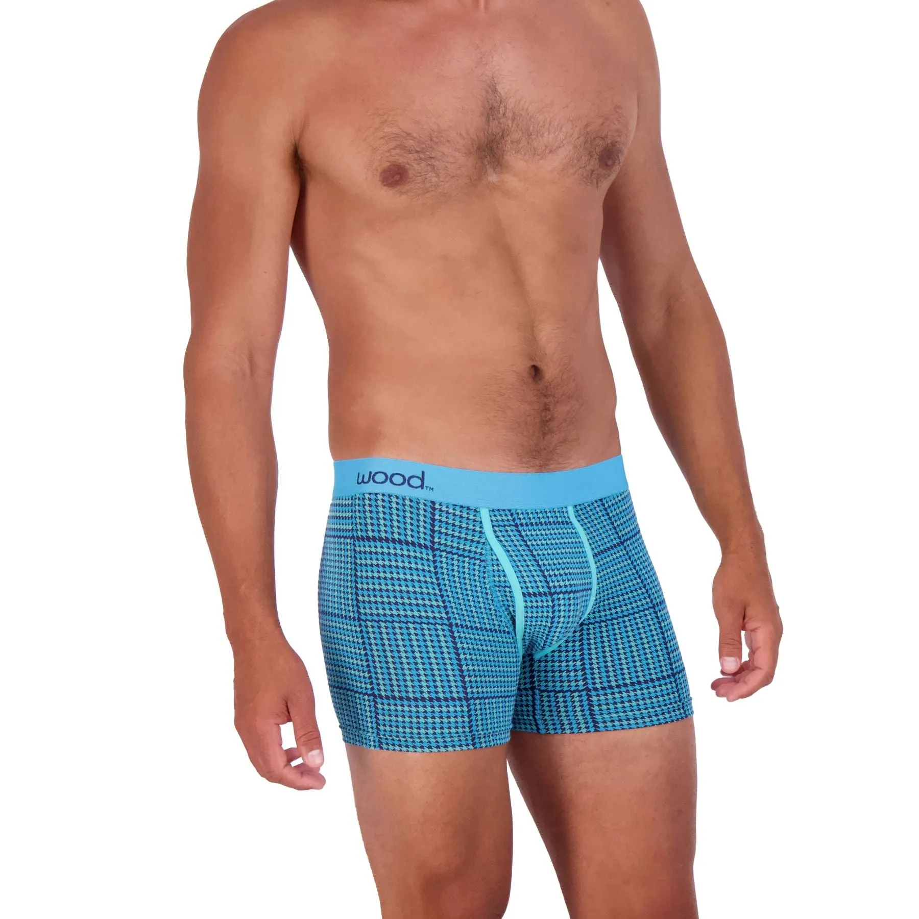 Boxer Brief w/ Fly in Blue Houndstooth by Wood Underwear