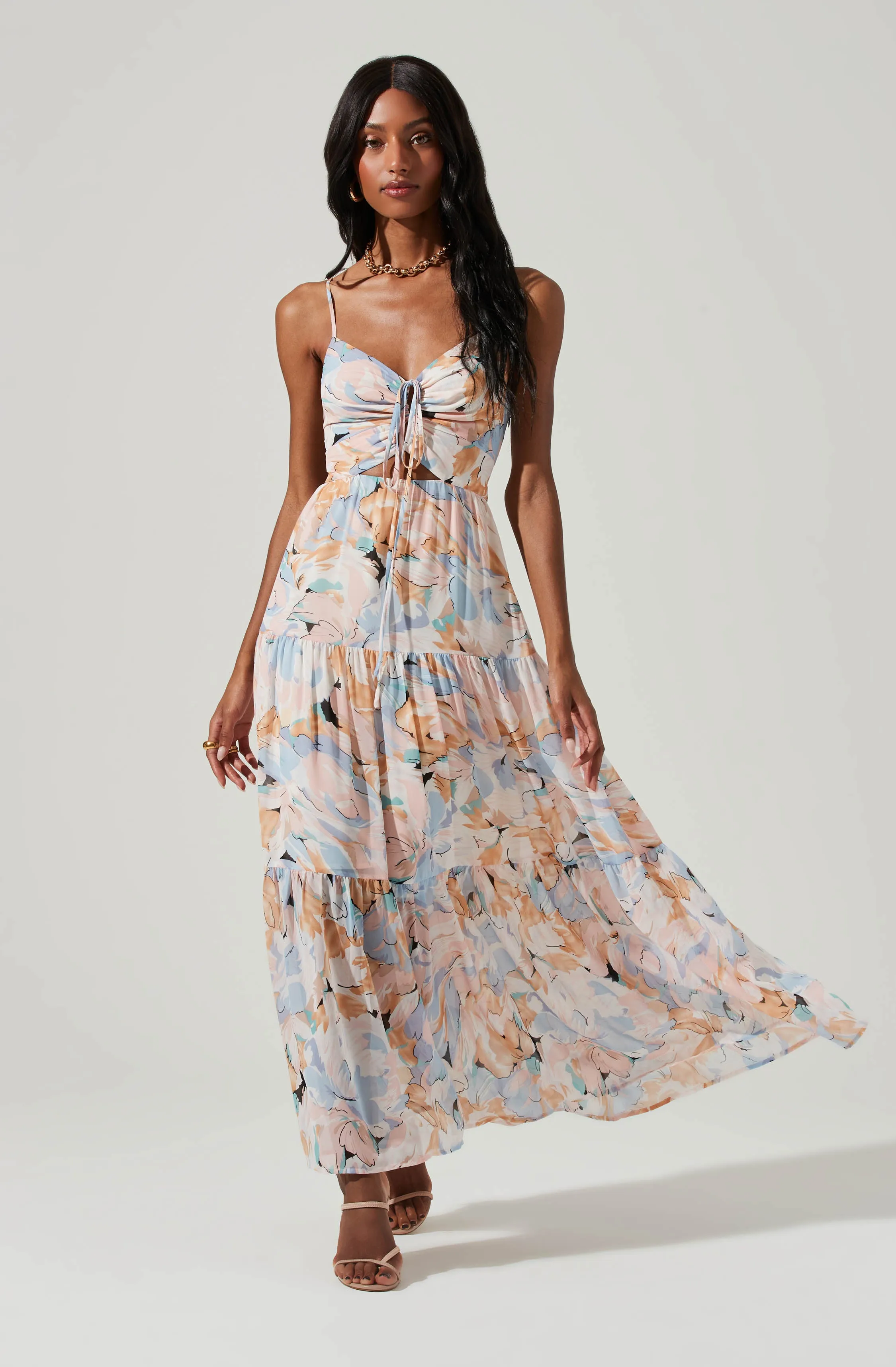 Brandy Floral Cinched Front Cutout Maxi Dress