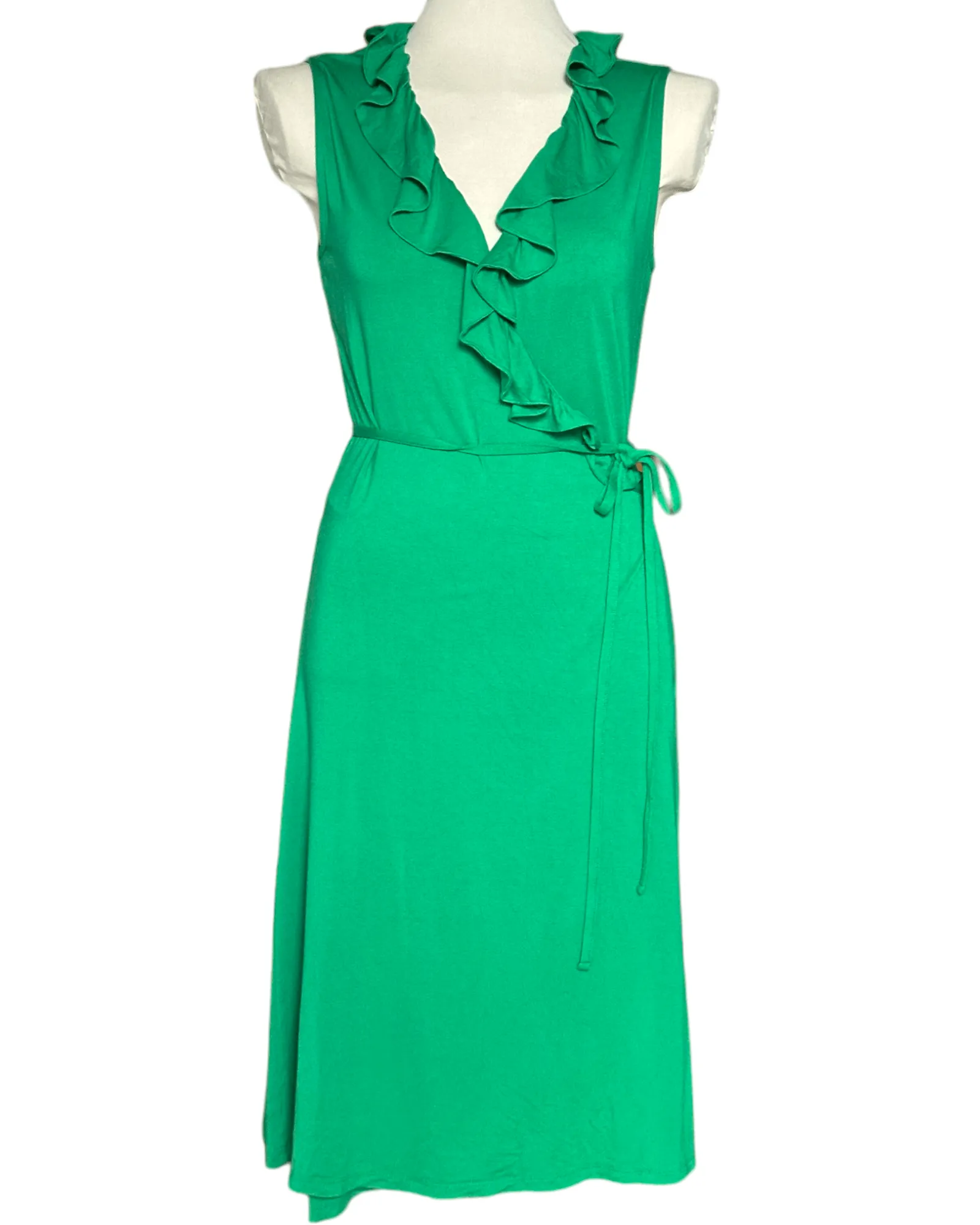 Bright Spring Shamrock Sleeveless Ruffle Wrap Dress