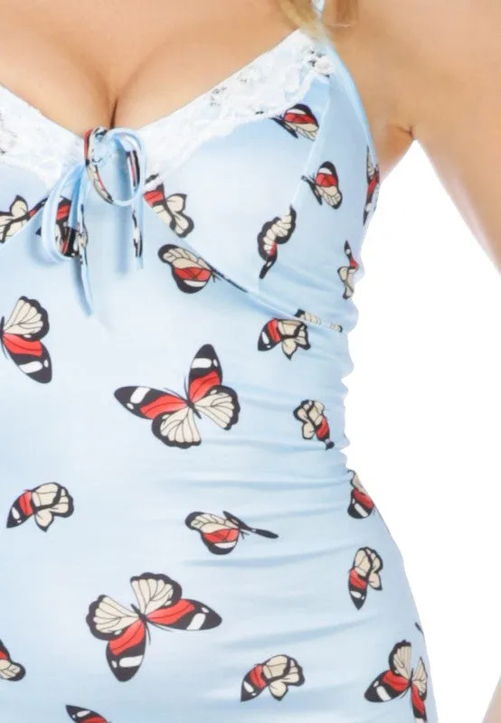 Butterfly Print Spaghetti Evening Slip Dress