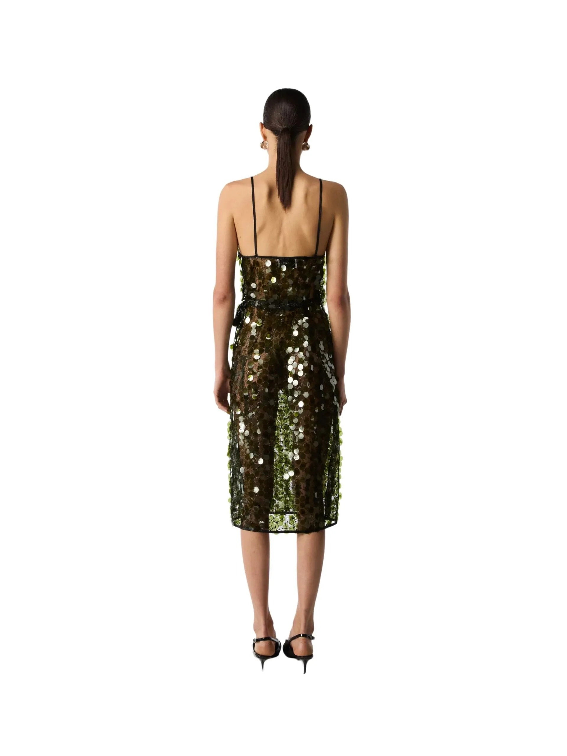 C-Logo Sequin Wrap Slip Dress / Green