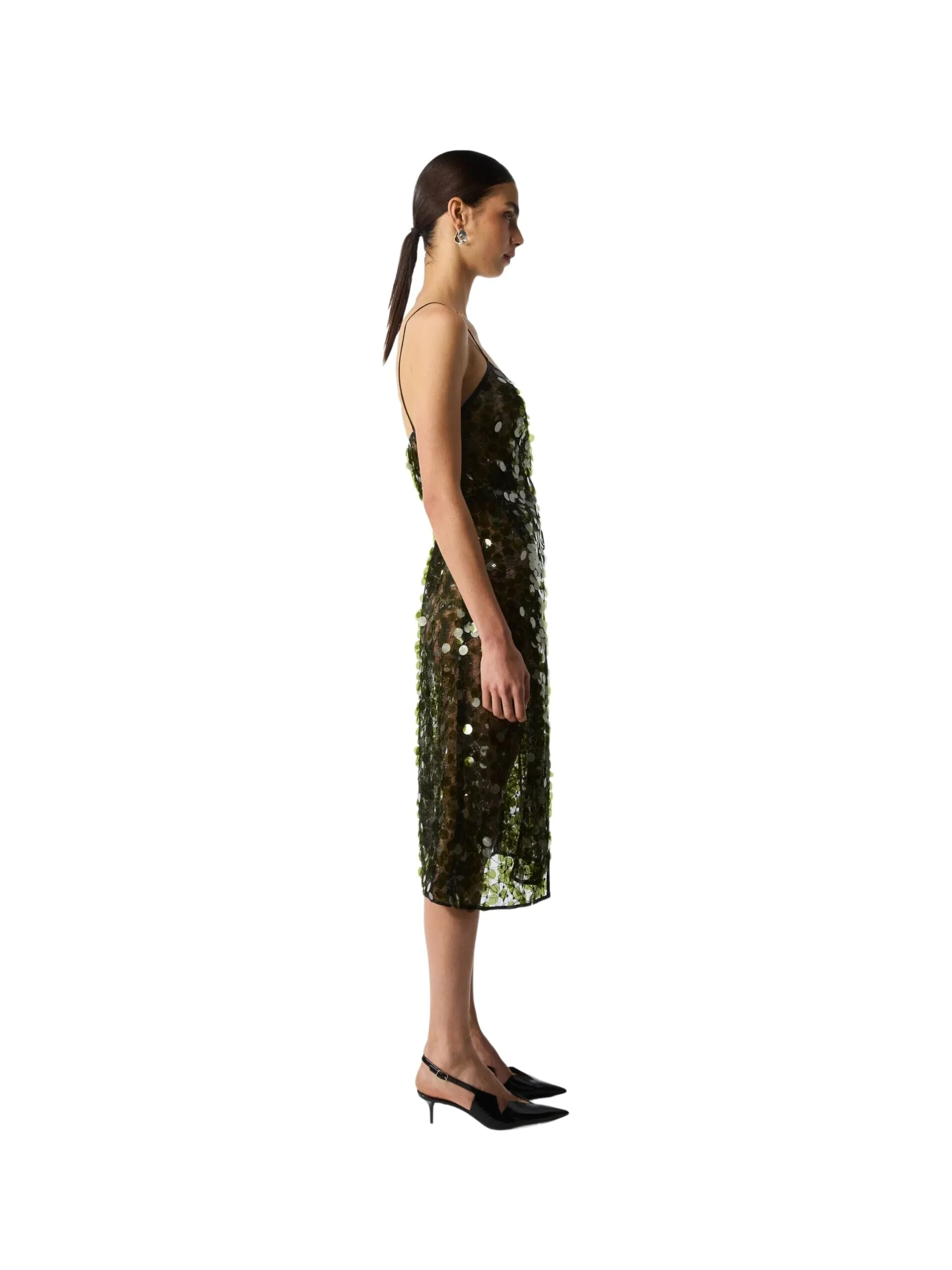 C-Logo Sequin Wrap Slip Dress / Green