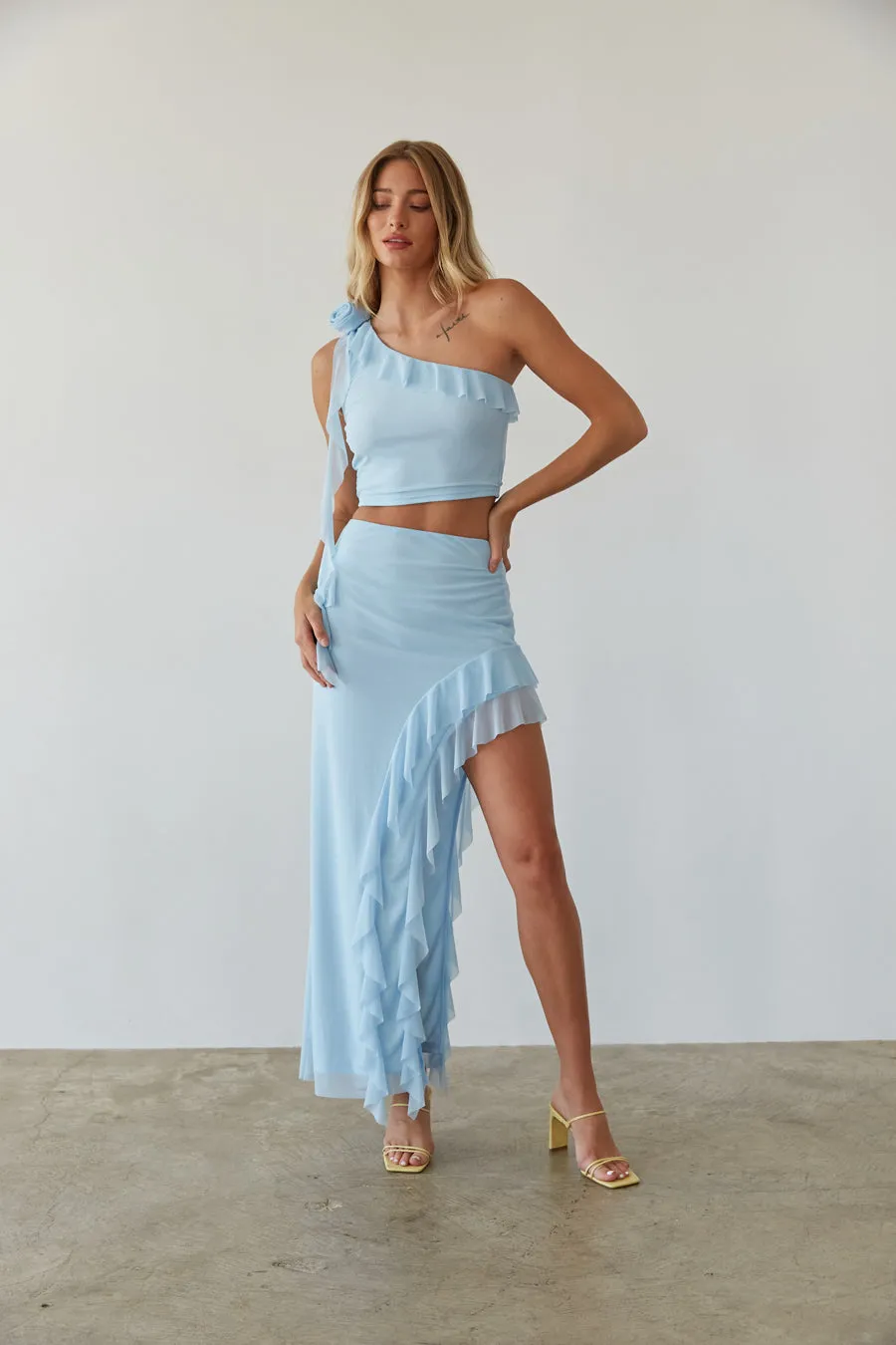 Carissa Asymmetrical Ruffle Maxi Skirt