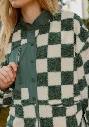 Check This Out Checkered Snap Button Fleece Jacket