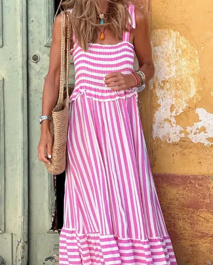 Chic Striped Strap A-line Maxi Dress