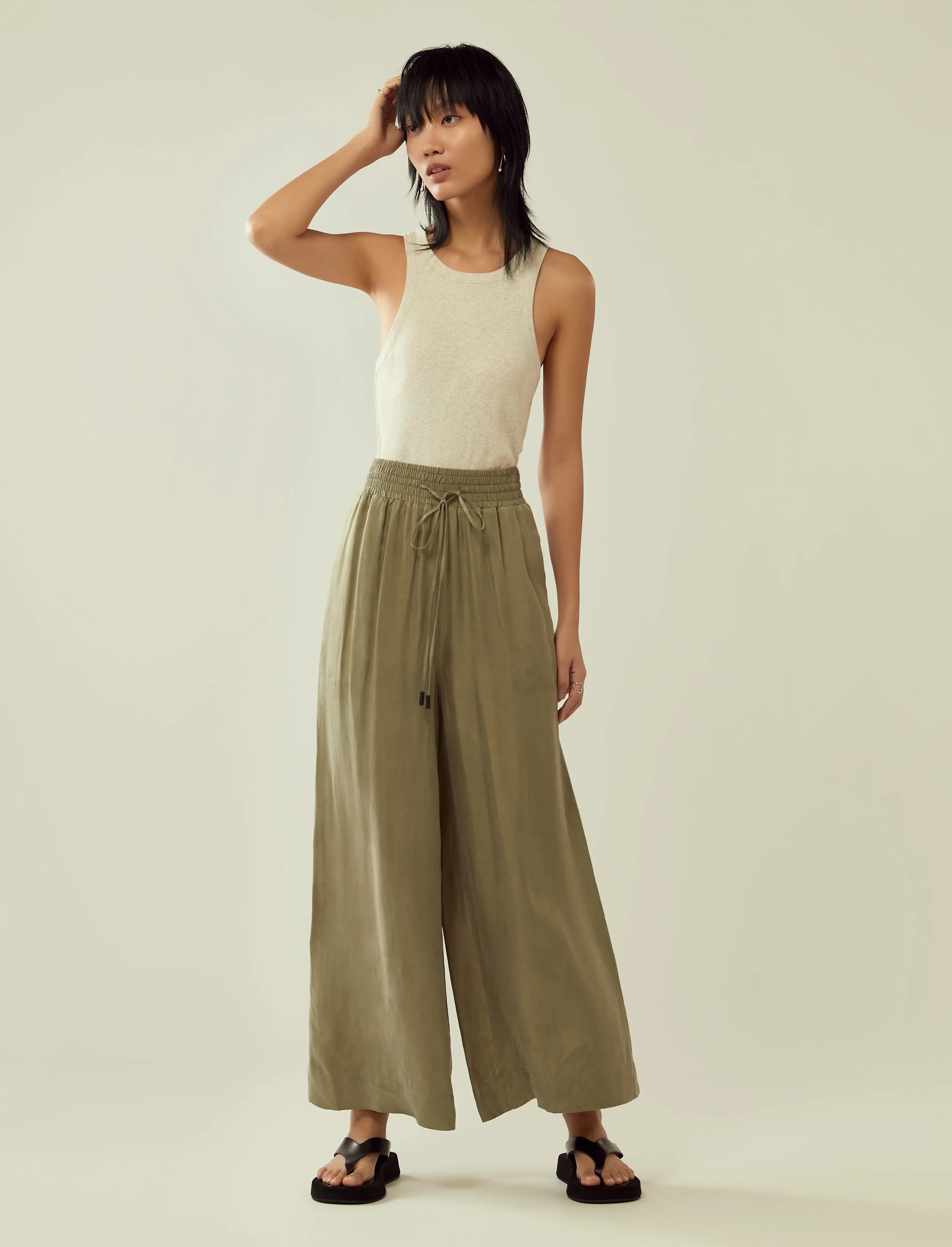 cupro drawstring flared pants