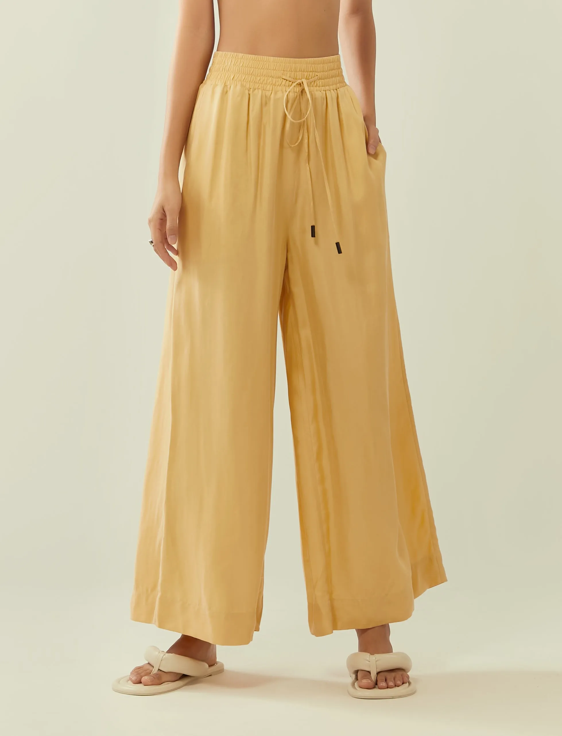 cupro drawstring flared pants