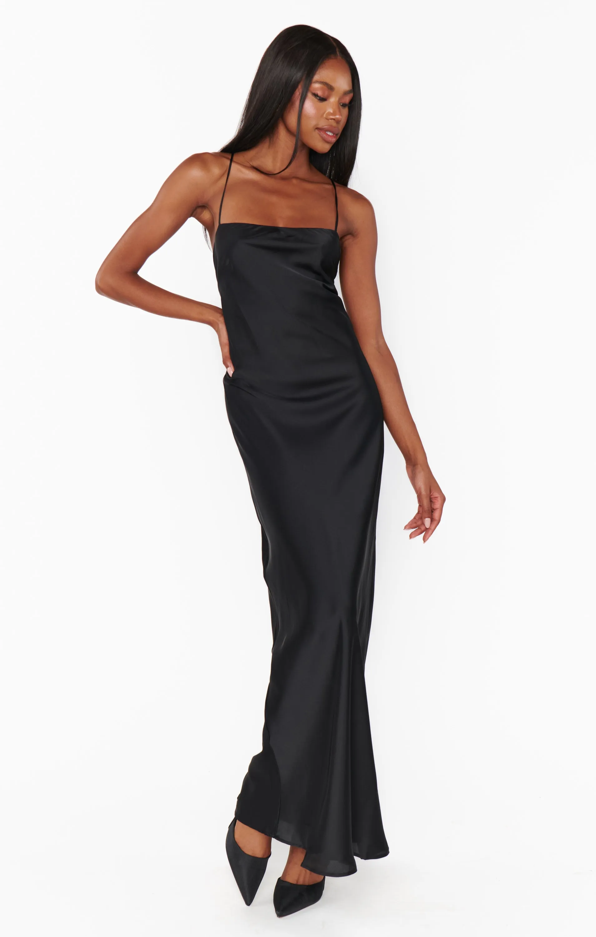 Dani Slip Dress ~ Black Luxe Satin