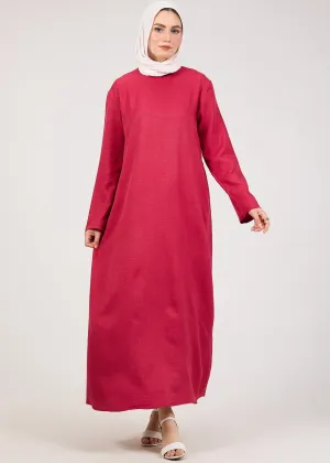 Dark Pink Kira loose slip dress with pockets in maxi length and with long sleeve