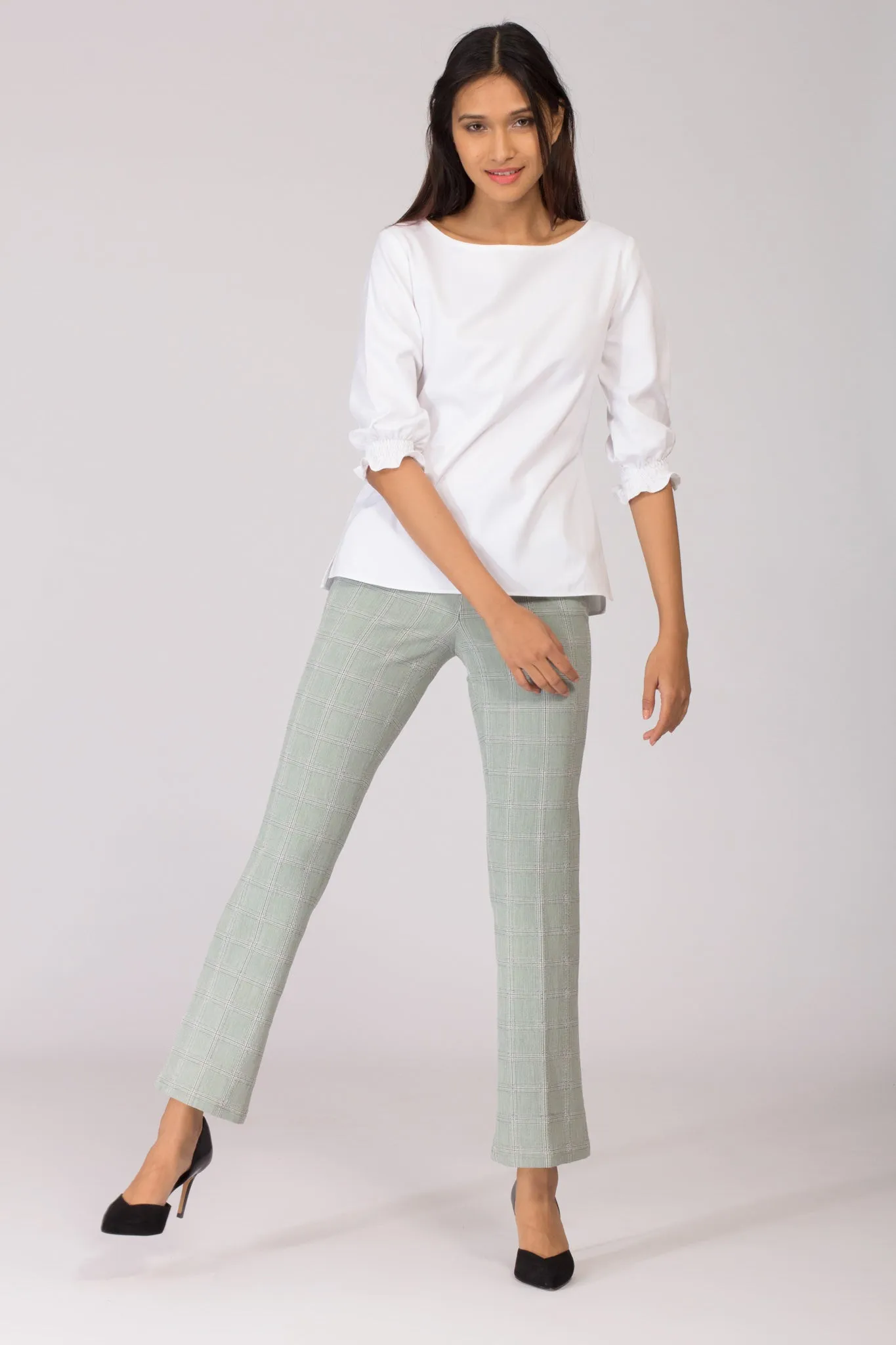 Delina Herringbone Flared Pants