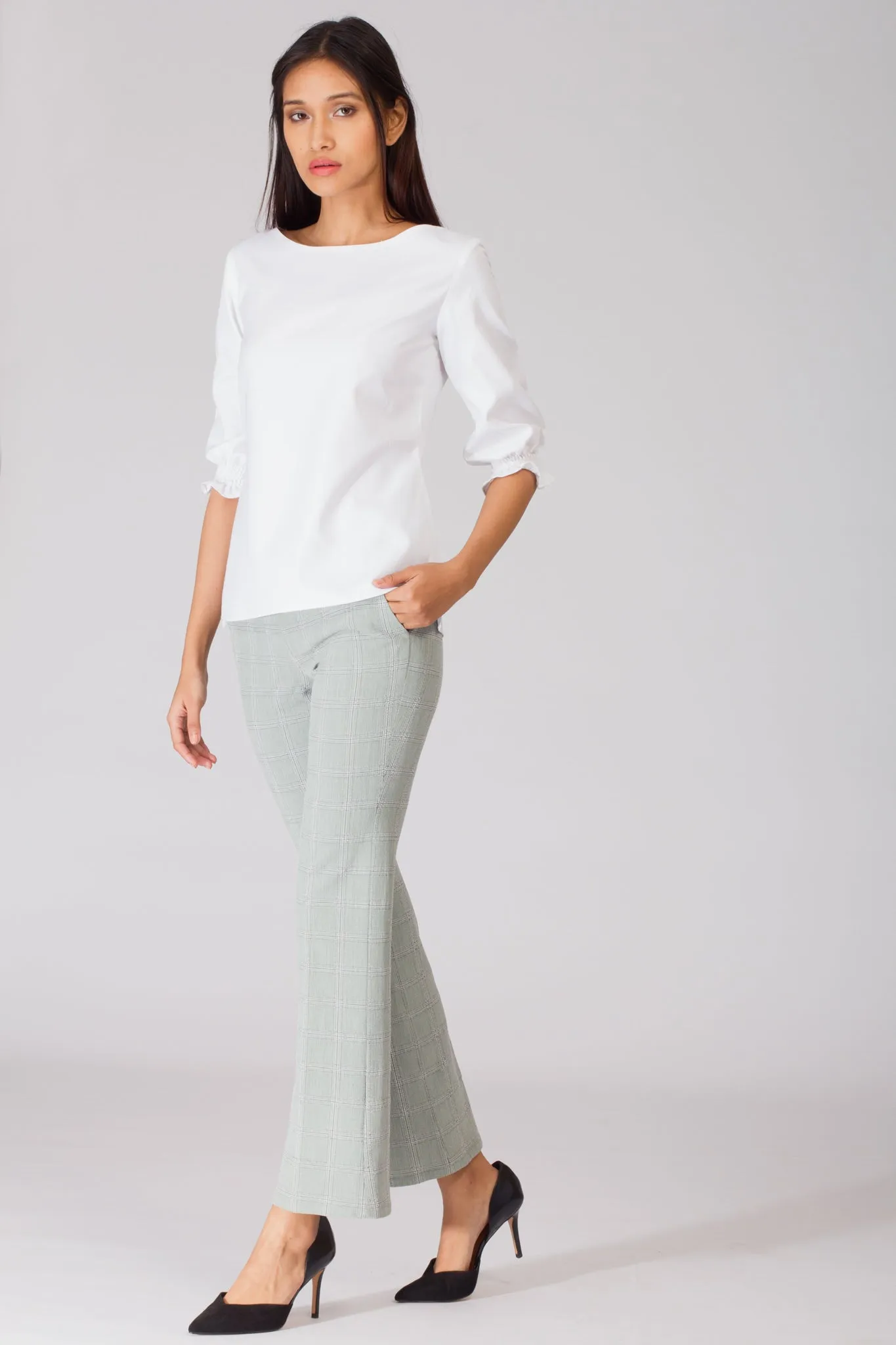 Delina Herringbone Flared Pants