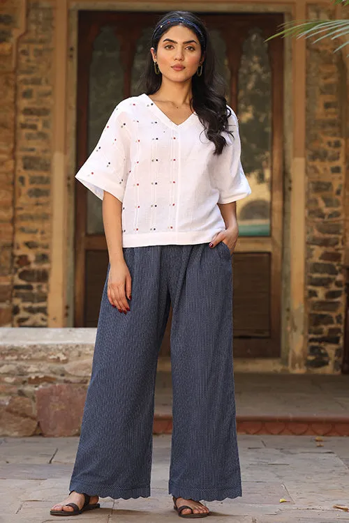 Dharan Scallop Cotton Blue Pants