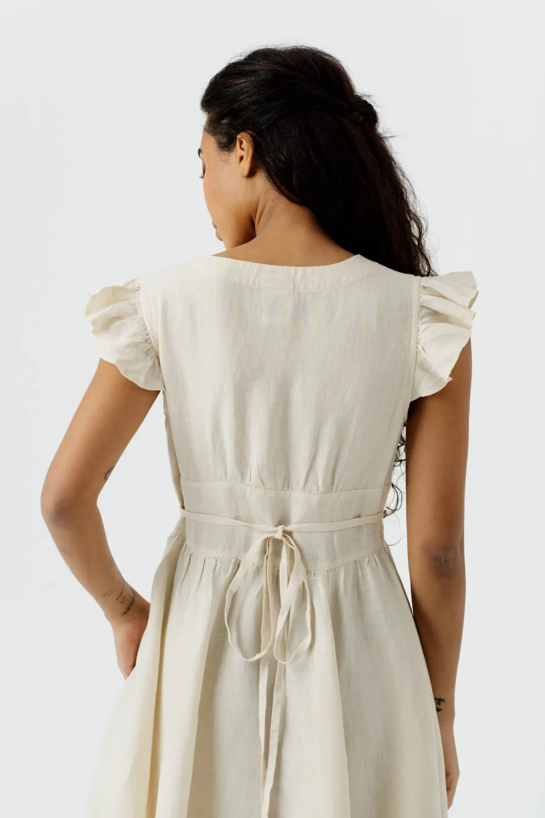 Diane Dress, Ruffle Sleeve, Hemp, Milky White