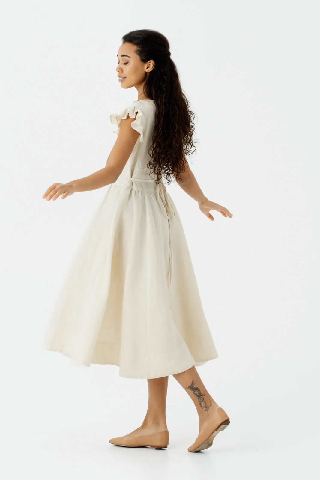 Diane Dress, Ruffle Sleeve, Hemp, Milky White