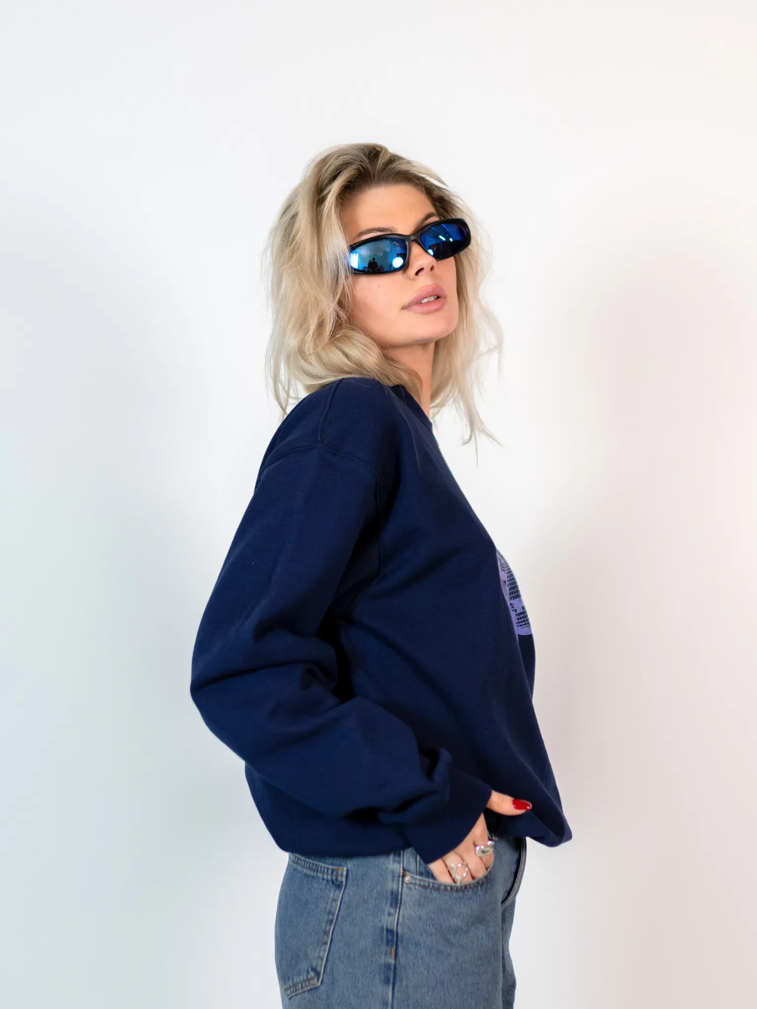 DISCO KUGLE (violet) SWEATSHIRT  - NAVY