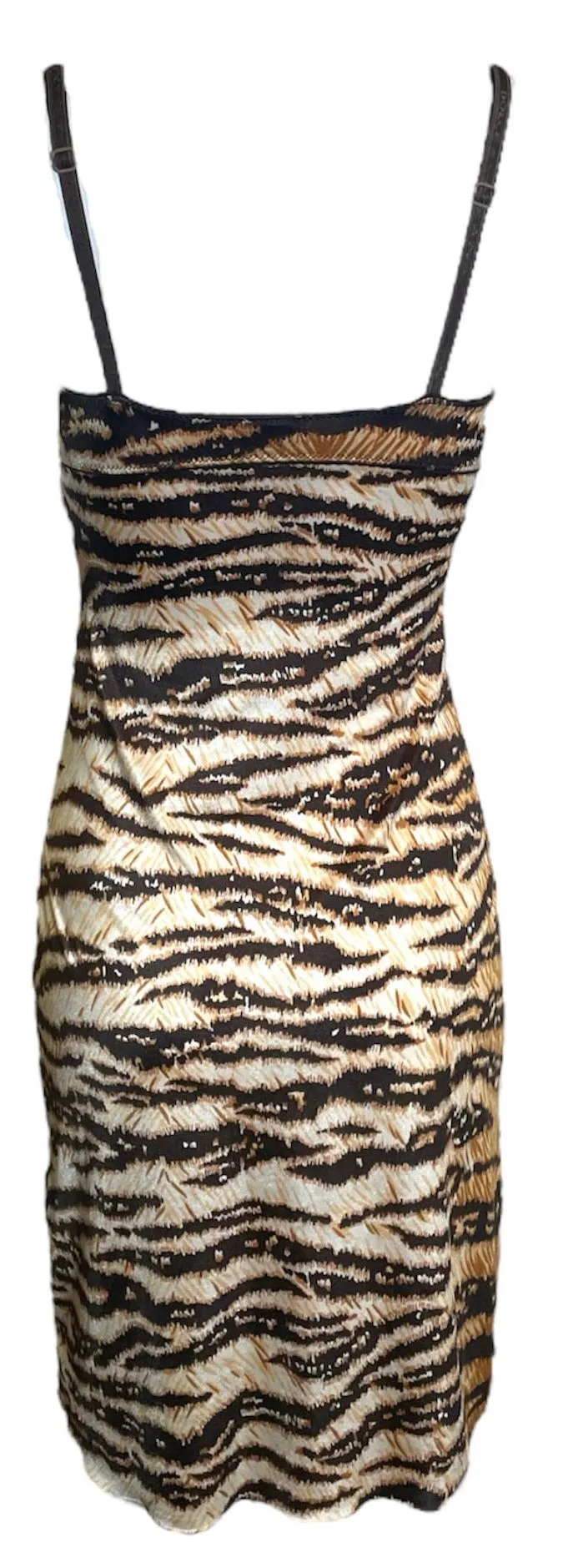 Dolce & Gabbana Y2K Stretchy Tiger Print Slip Dress, NOS