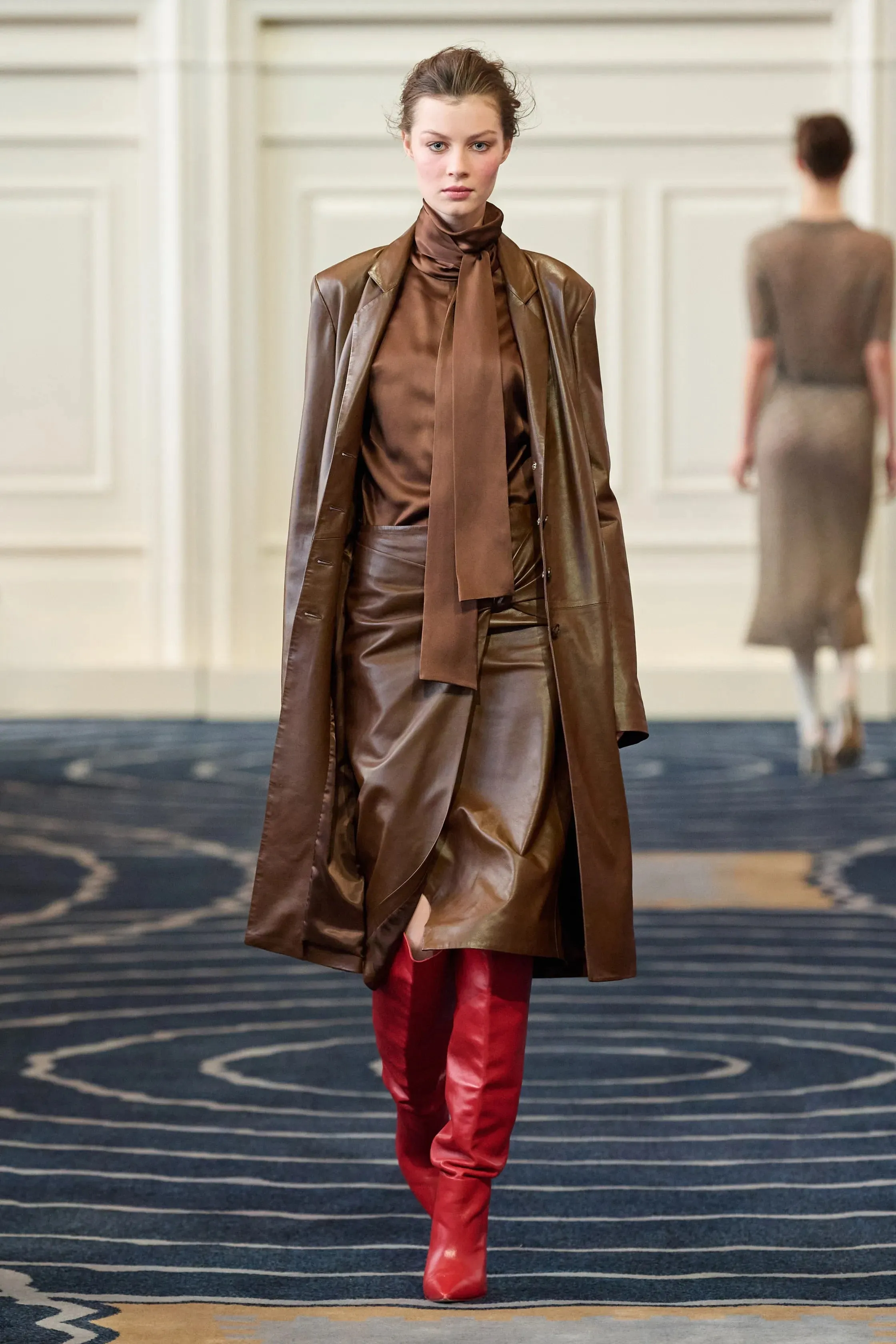 Draped Leather Skirt in Chocolate Brown