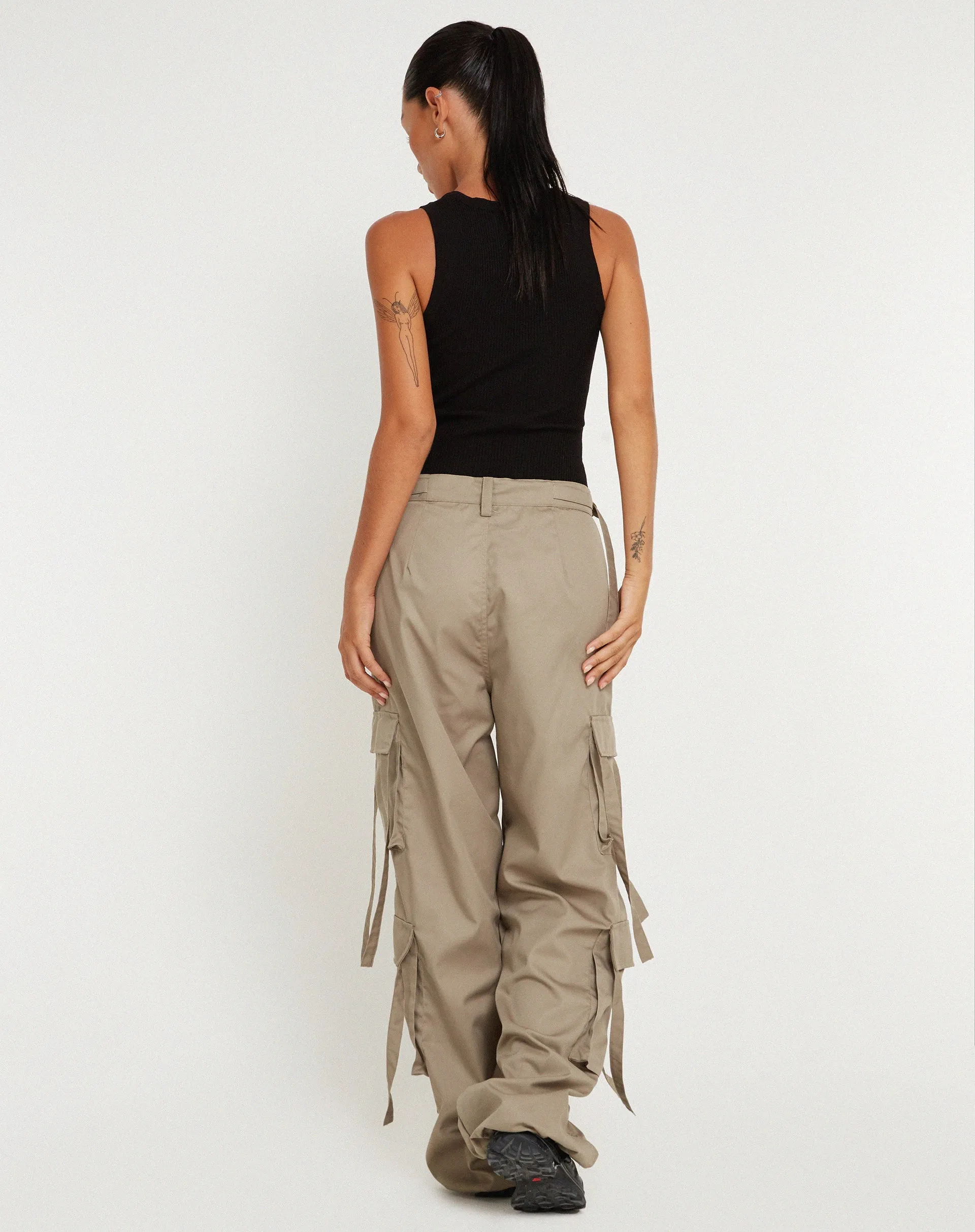 Edgar Wide Leg Cargo Trouser in Cotton Drill Taupe