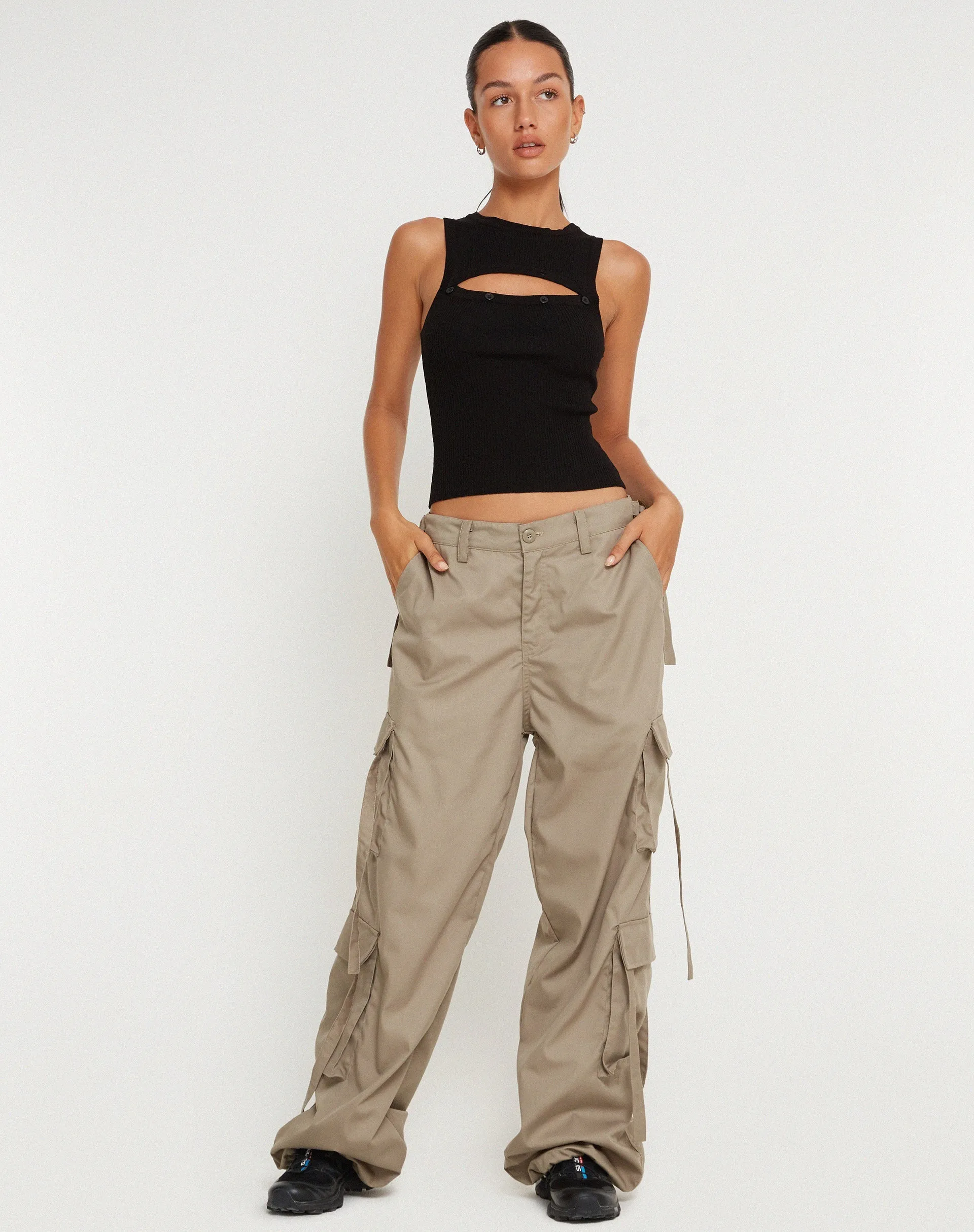 Edgar Wide Leg Cargo Trouser in Cotton Drill Taupe