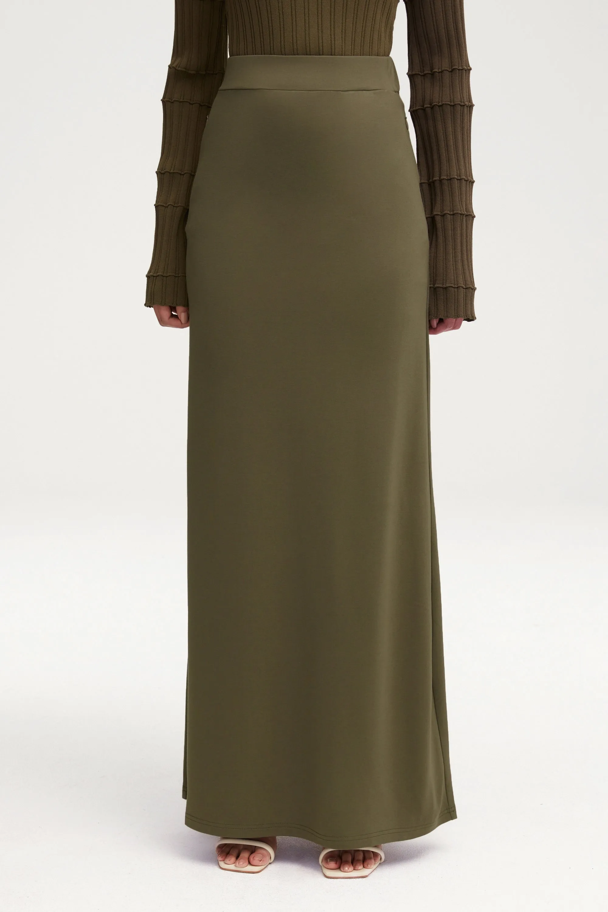 Essential Jersey Maxi Skirt - Khaki Green