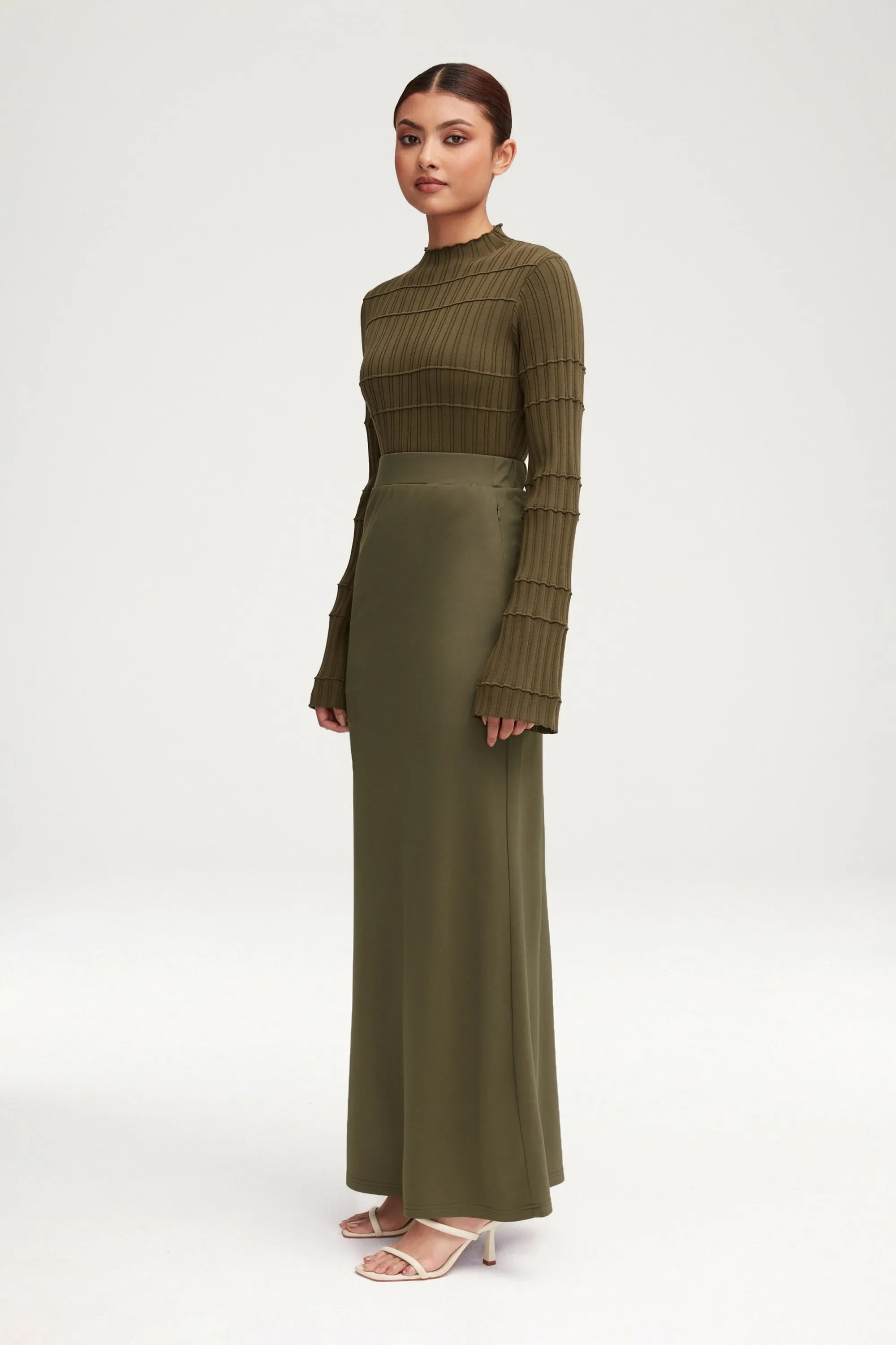 Essential Jersey Maxi Skirt - Khaki Green