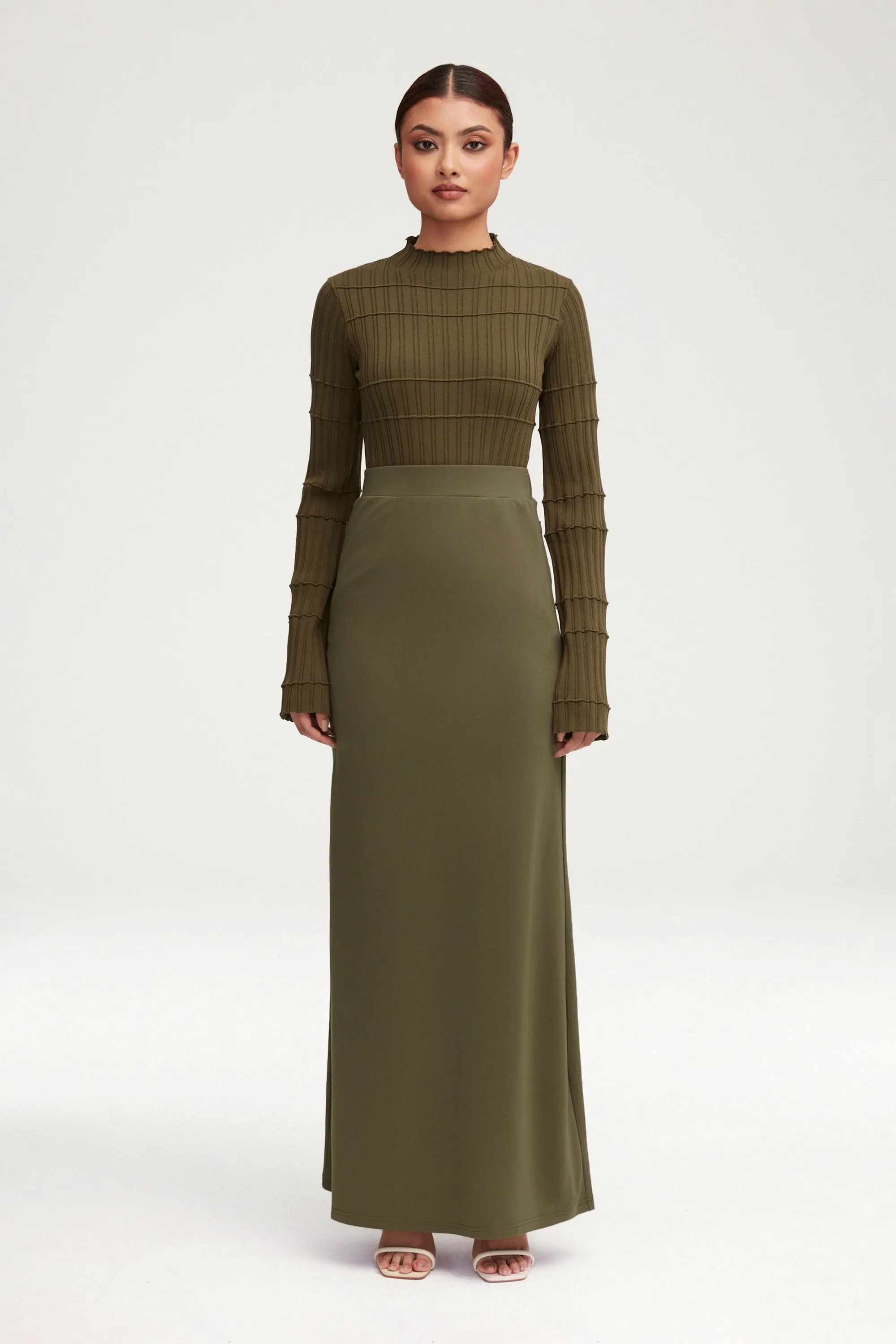 Essential Jersey Maxi Skirt - Khaki Green