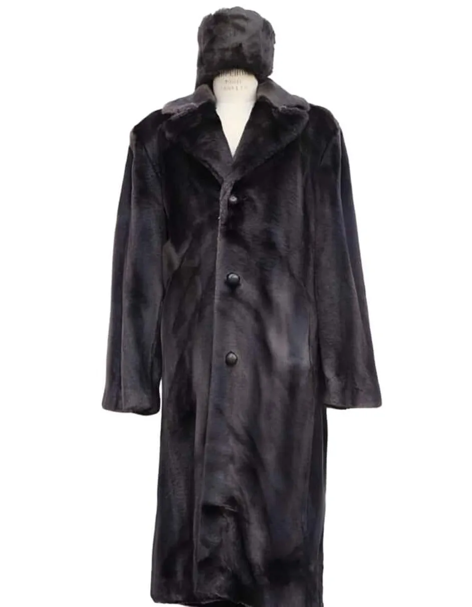 Faux Fur Overcoat - Long Top Coat Full length Coat Brown