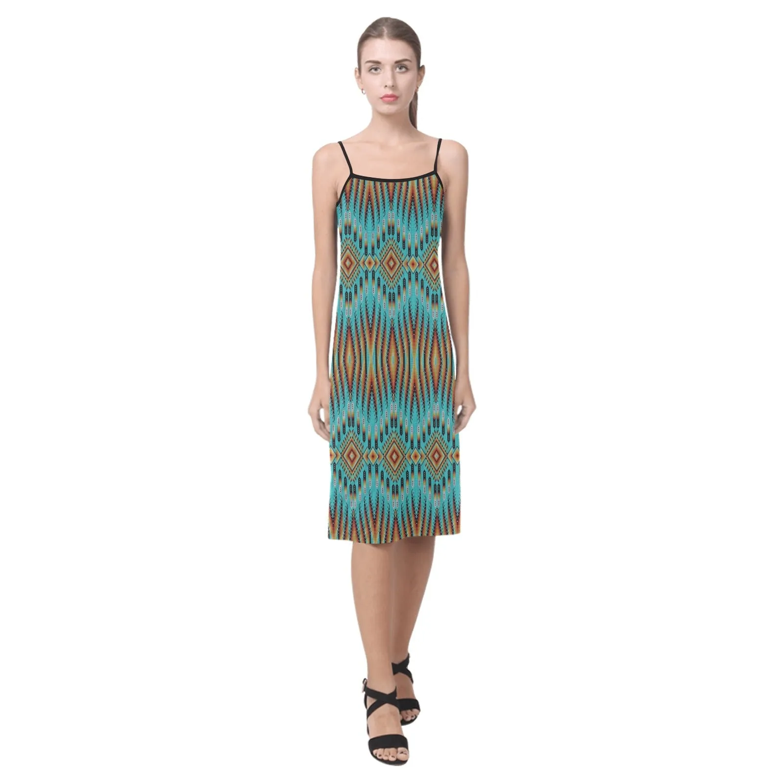 Fire Feather Turquoise Alcestis Slip Dress